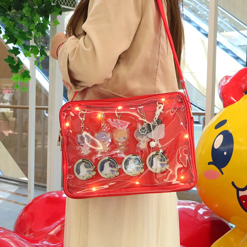 

New arrival fashion women tote pin display crossbody bag custom shape ita bag with clear PVC window