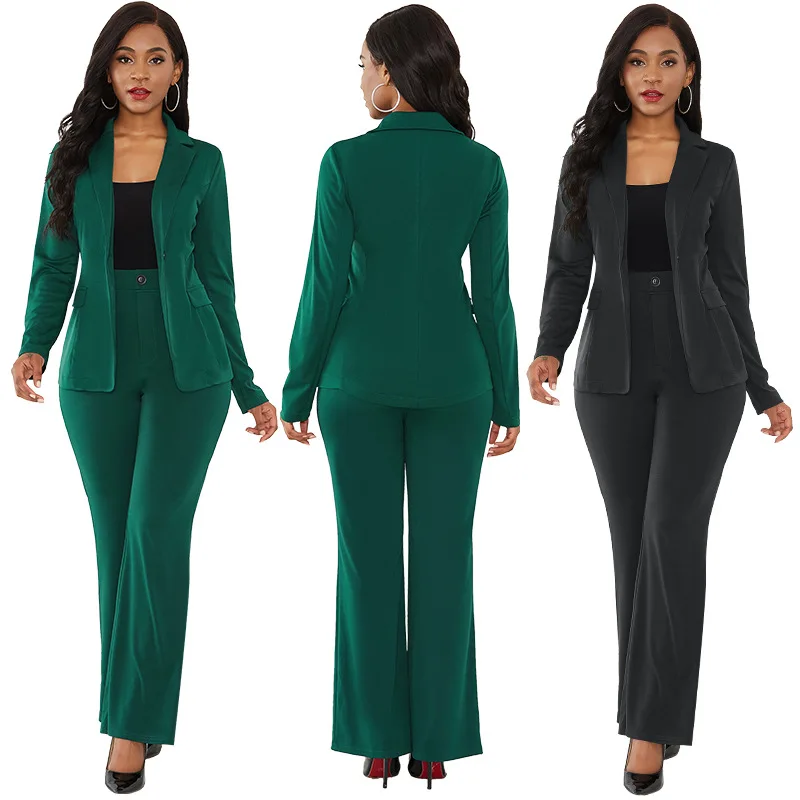 

Autumn new sexy suit v neck solid color high waist wide leg pants set lady business suits for women, As picture or customized