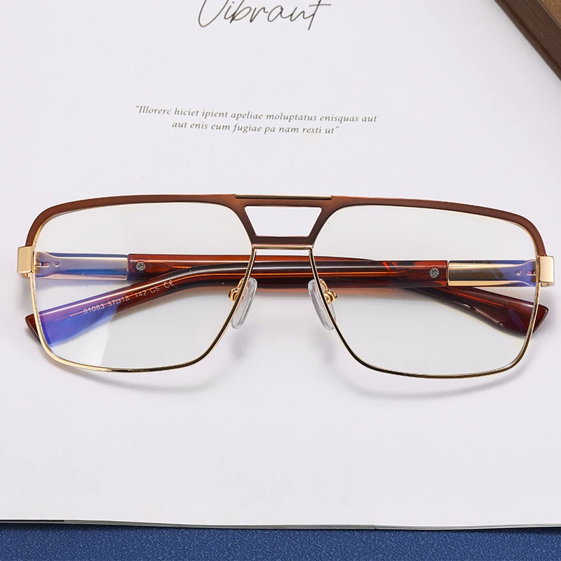 

2023 Metallic Glasses Eyeglasses Frames Large Double Bridge Prescription Eyeglass Frames For Business Men