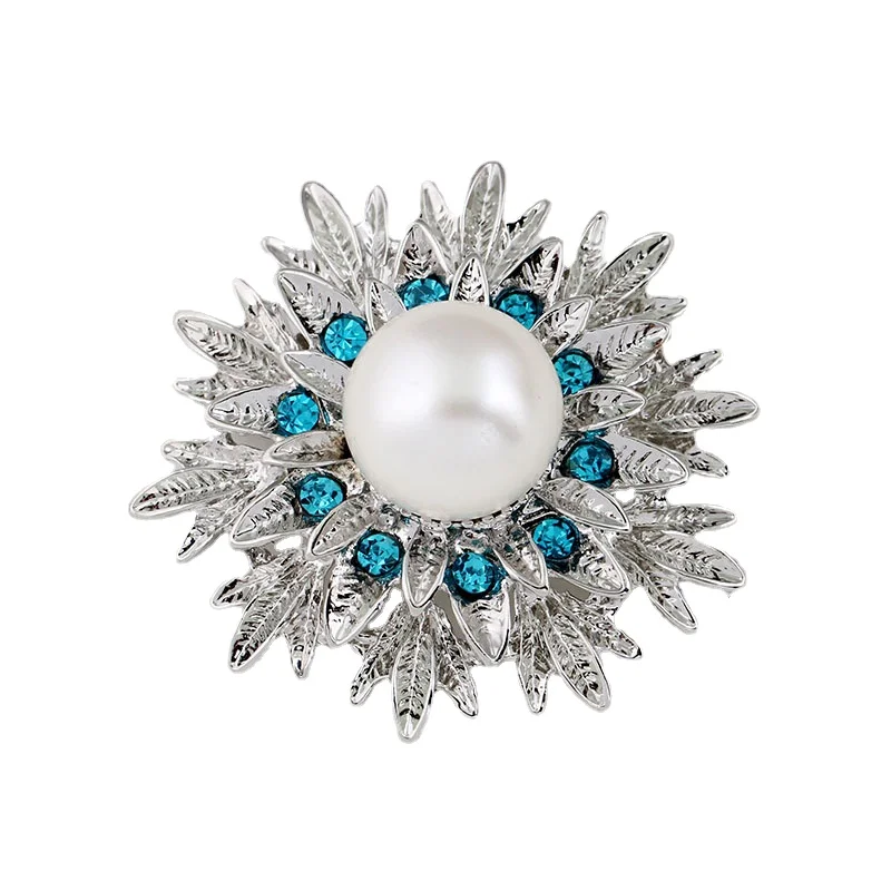 

Amazing Attractive Big Simulated Pearl Flower Rhinestone Silver-color Brooches for Women Brooch Pins Jewelry