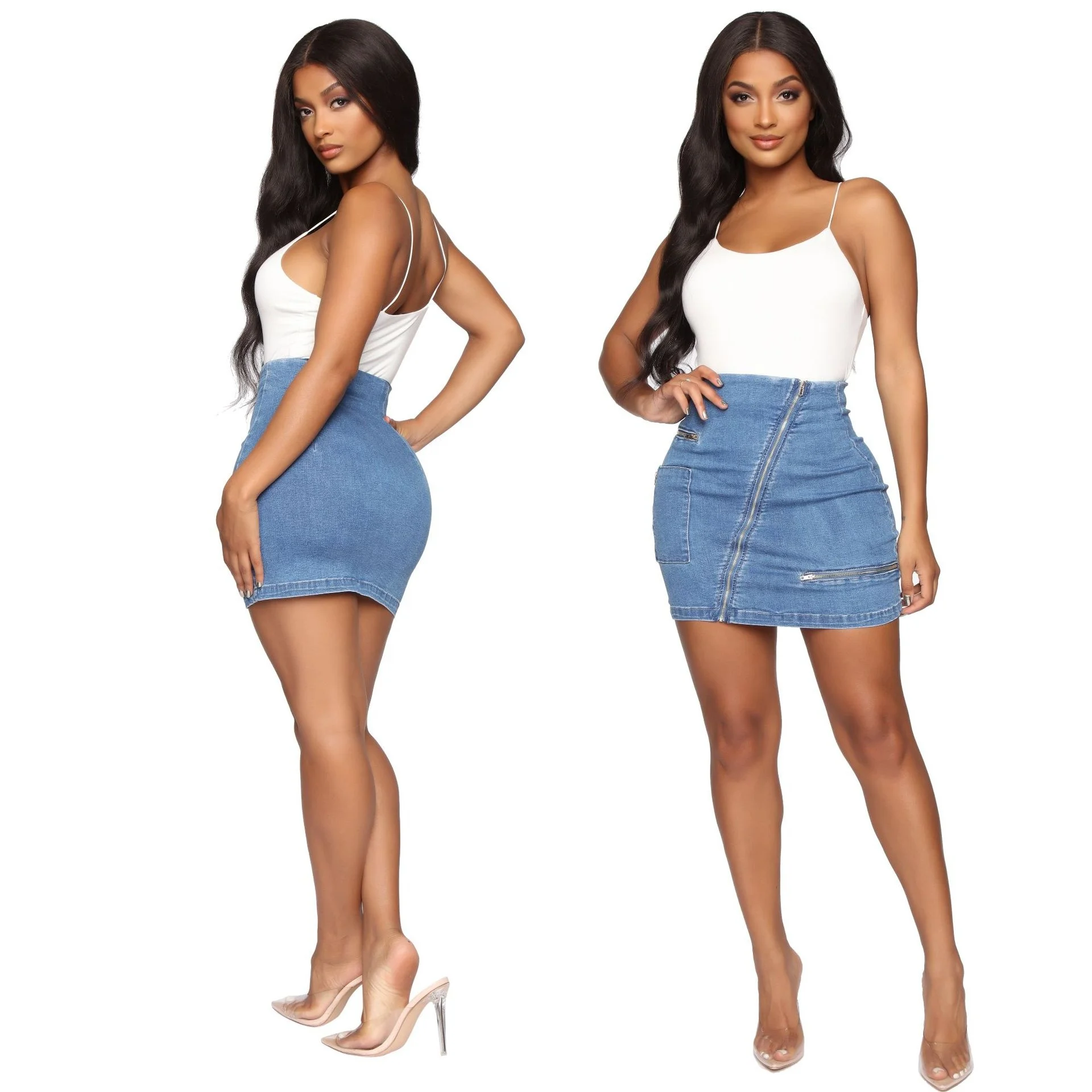 

KX-2042 New style summer women casual blue jeans pencil mini skirt outfits ladies sexy high waisted zipper denim skirts