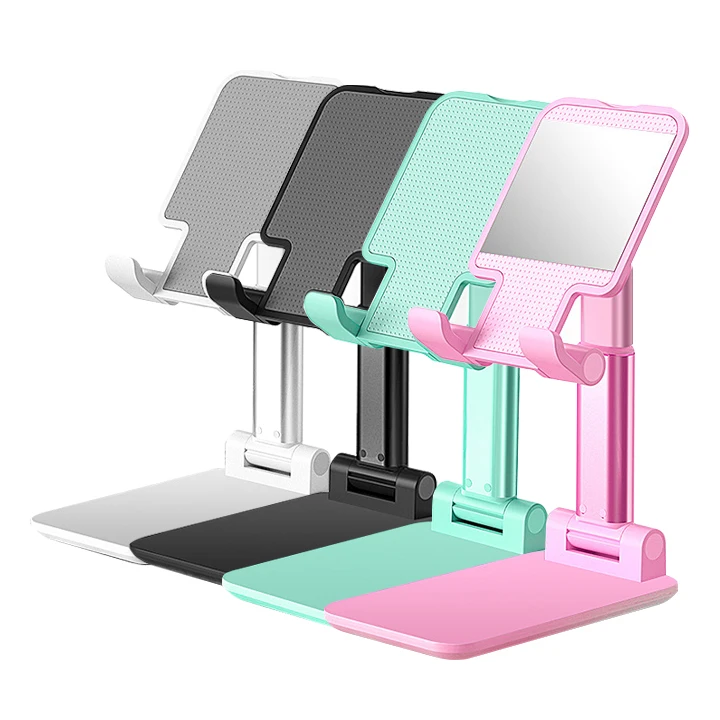 

2021 New Trending Portable Adjustable Desk Tablet Phone Stand Mini Folding Colorful Mobile Phone stand, Black pink white