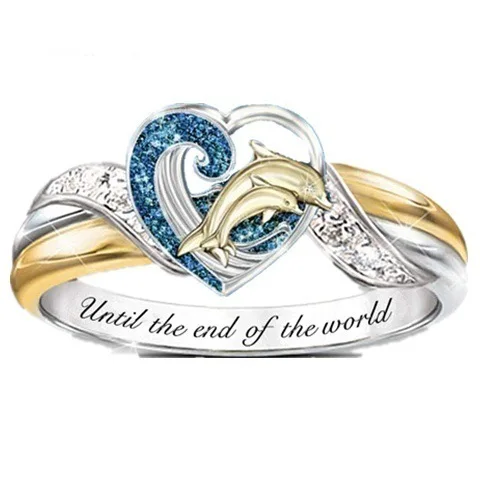

Elegant Lady Dolphin Ring Sapphire Engagement heart Ring