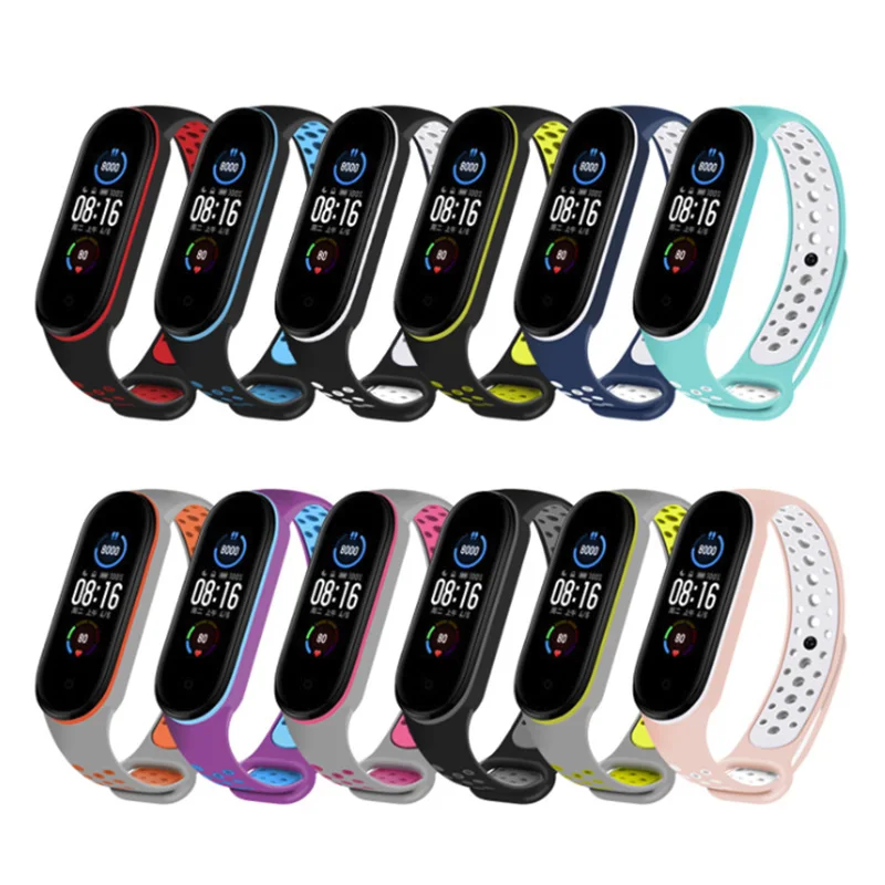 

BOORUI Sports band for xiaomi mi band 5 strap Silicone dual color werable mi band 5 accessories belt replacement newest arrival, Black red,black blue,black gray,gray apple green