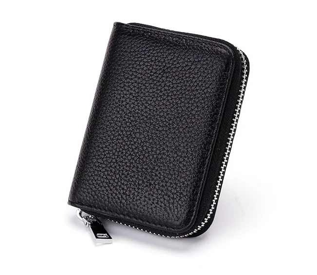 

Men Business Card Holder Genuine Leather Credit Card Holder Women Zipper Pocket Unisex Card Case Zipper Coin Purse, Black, brown, dark brown, red, blue, rose red
