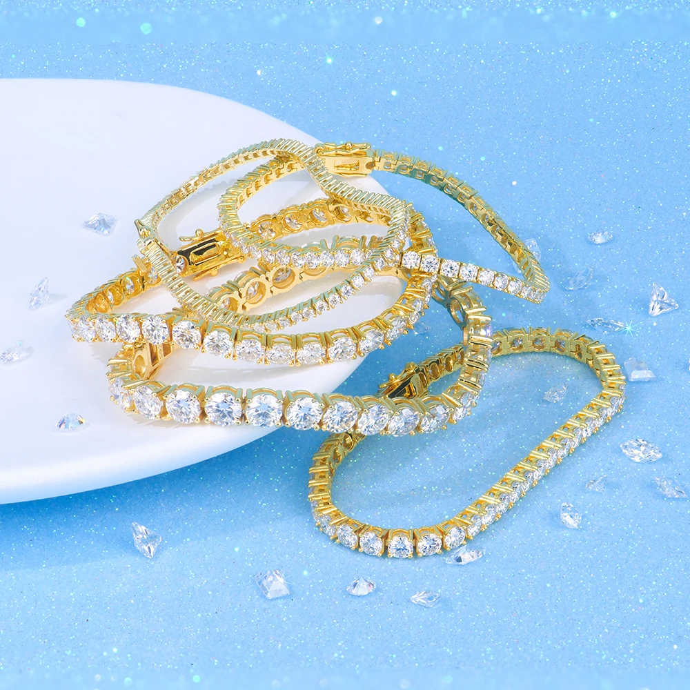 Wholesale 2-6mm Women Hip Hop Gra Certified Jewelry Sterling 925 Silver Vvs Diamond Mossanite Moissanite Tennis  Chain Bracelet