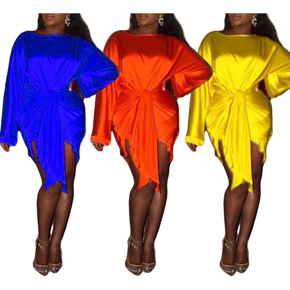 

FS2135D women Fashion bright colour long sleeve dresses