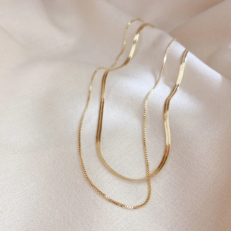 

18K Gold Plated Dainty Herryingbone Chain Layered Necklace Choker Necklace Women