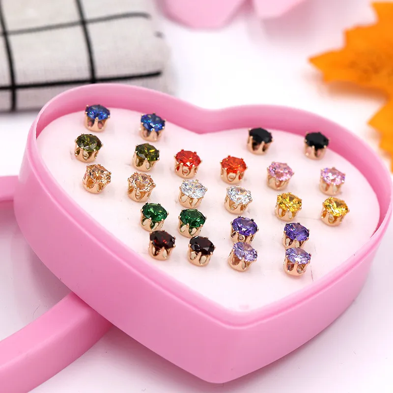 

Hot Sale Birthstone Earring Set CZ claw-set Earrings DIY Jewelry accessories, 12 colors
