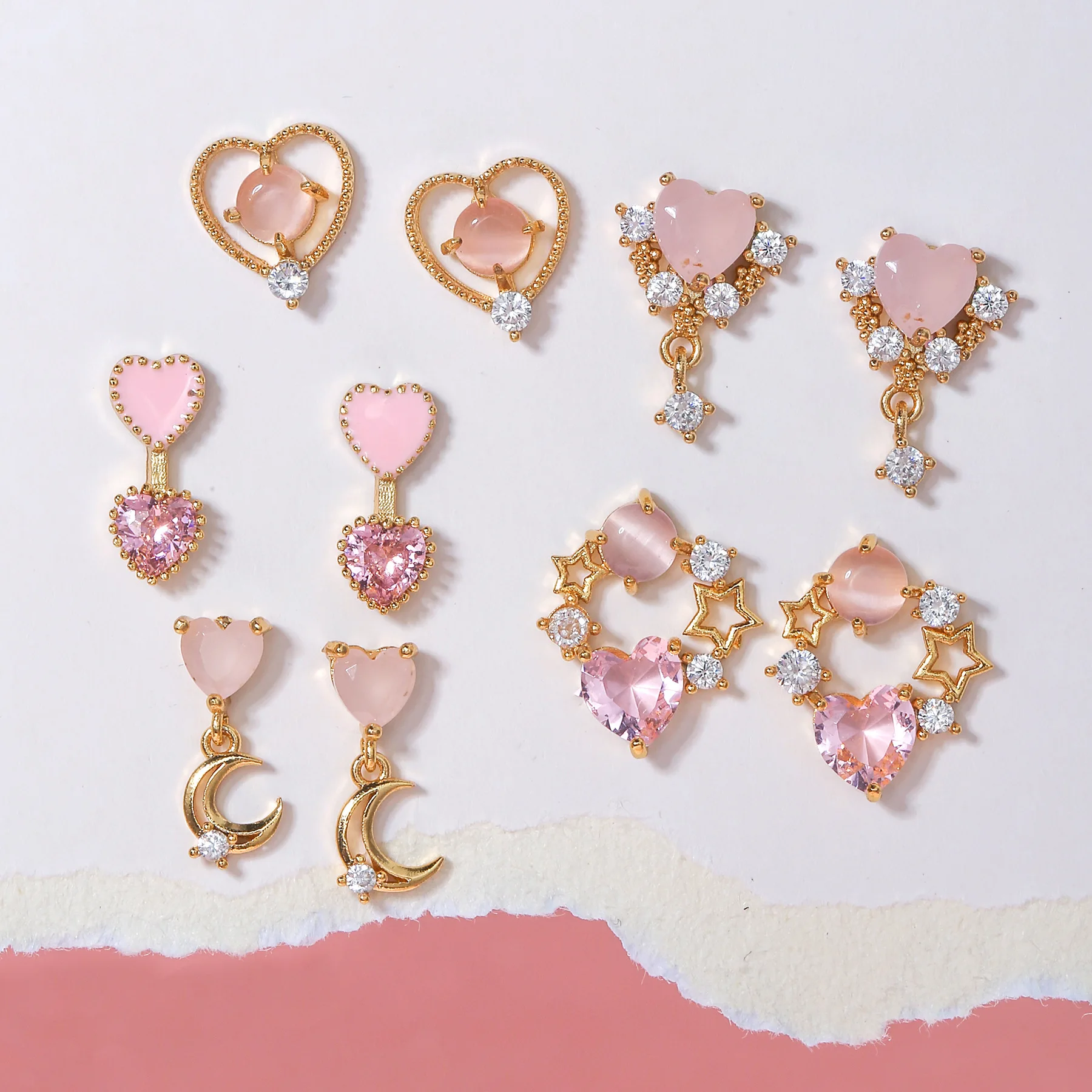 

Wholesale INS 925 Silver Pin Kawaii Cute Pink Moon Star Heart Stud CZ Earrings For Girls