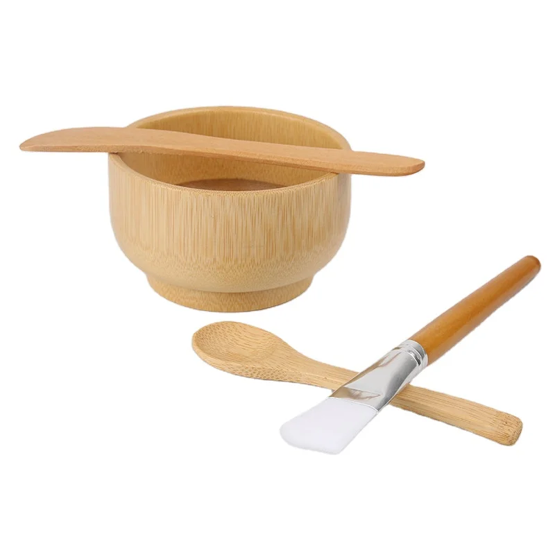 

4 in 1 Facial Mask SPA Skin Care Tools Wooden Mask Mixing Bowl With Spatula Flat Brushes & Mask Applicator