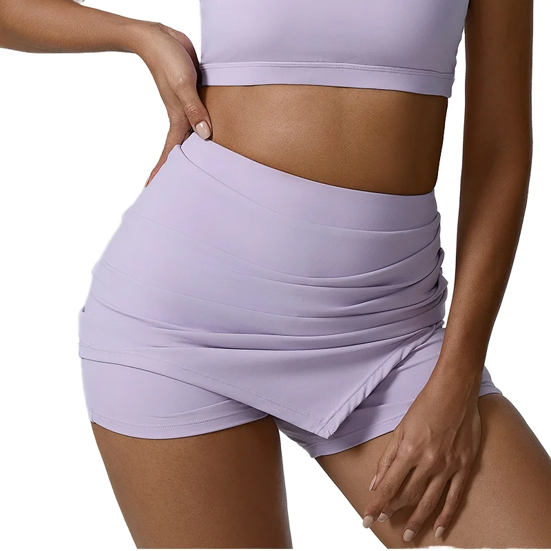 High-Waisted褶皱裹裙式弹力Yoga Shorts