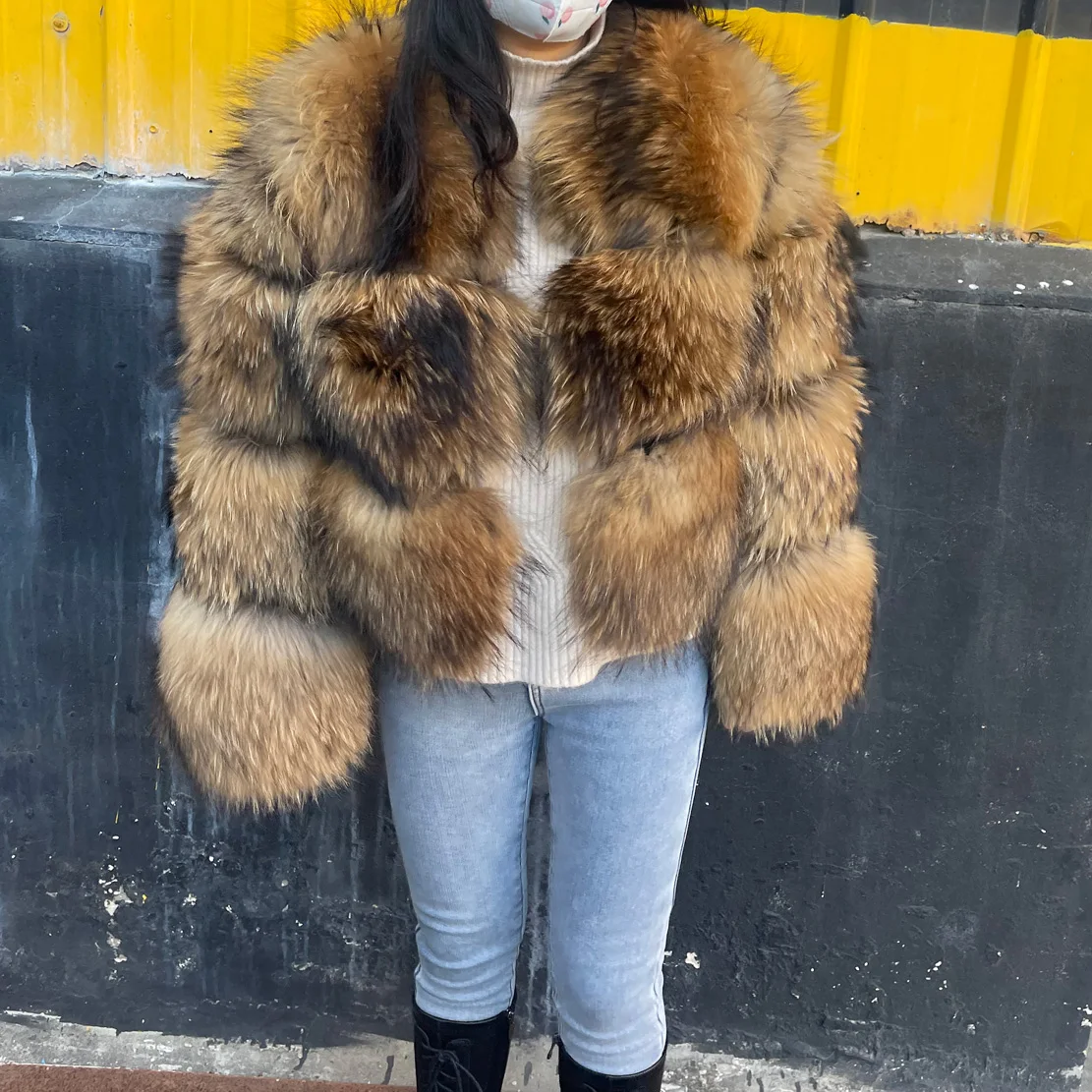 

Black Friday Sale QIUCHEN HOT SALE Cropped Multicolor Real Raccoon Saga Fox Fur Coat Winter Jacket Woman 2021 QC1884