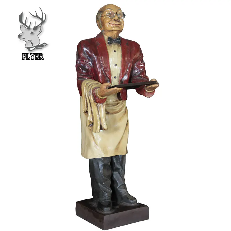 Custom Resin Figure Life Size Fiberglass Butler Statue Old Man Waiter
