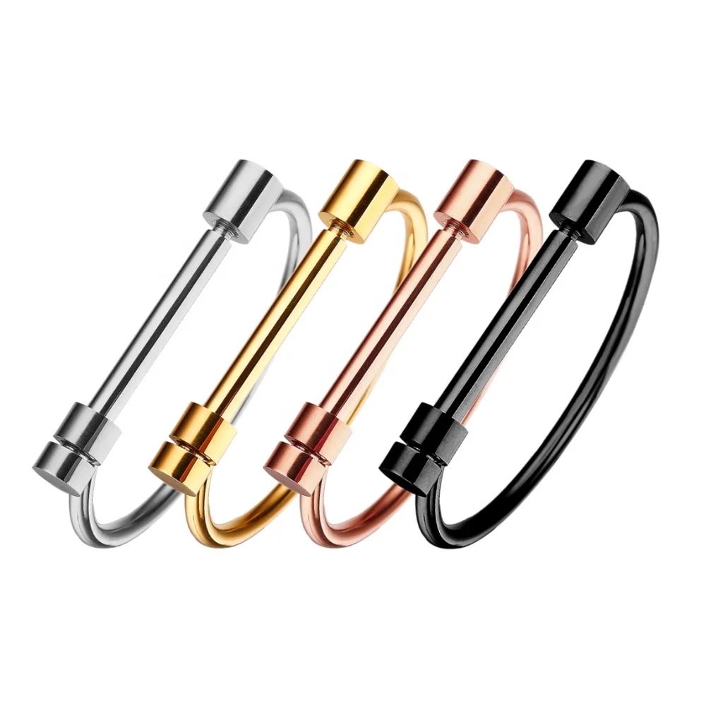 

horseshoe bracelet,nail bracelet stainless steel women/men bangle jumbo diamond iced out 18k gold nail bracelets, Gold/rose gold/black/silver