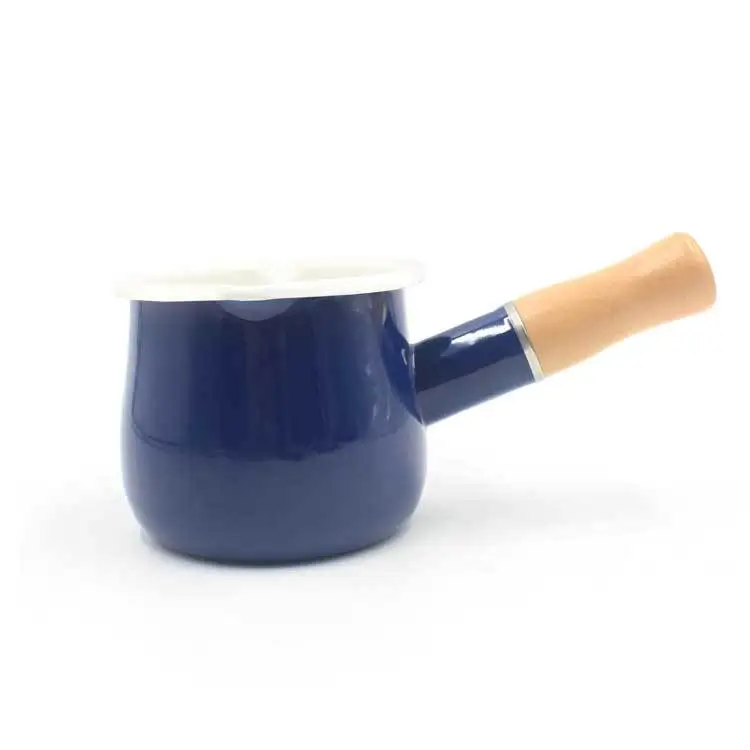 

Wholesale Colorful Small Enamelware Enamel Saucepan Ceramic Enamel Milk Pot With Long Wooden Handle For Cooking Oatmeal And Milk, Colors