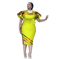 

WY2409 Oem Bodycon African Print Wax Dresses Ruffle Sleeve Knee Dress Summer Women Party Dresses Plus Size African Clothing 6XL