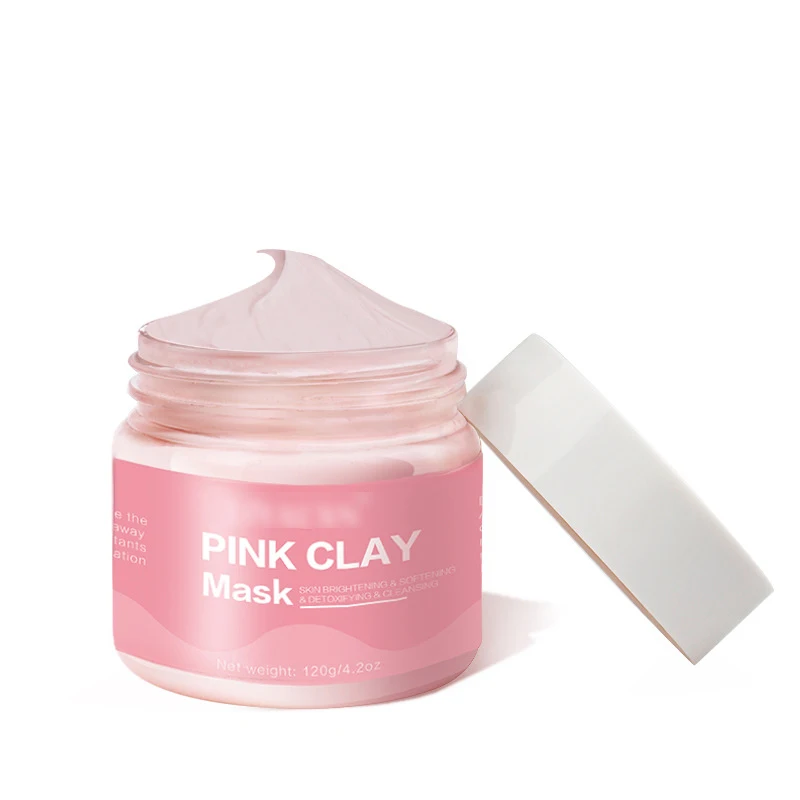 

Hot Selling Private Label Organic Facial Cleansing Kaolin Mud Mask Skin Care Face Brighten Whitening Rose Pink Clay Mas