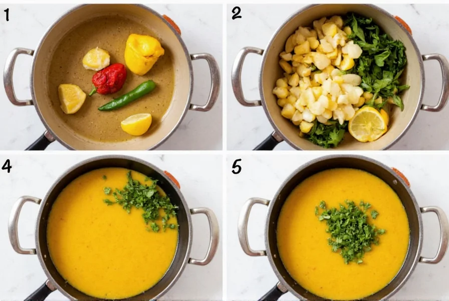 Step-by-step preparation of homemade lemon pepper sauce in a saucepan with fresh ingredients