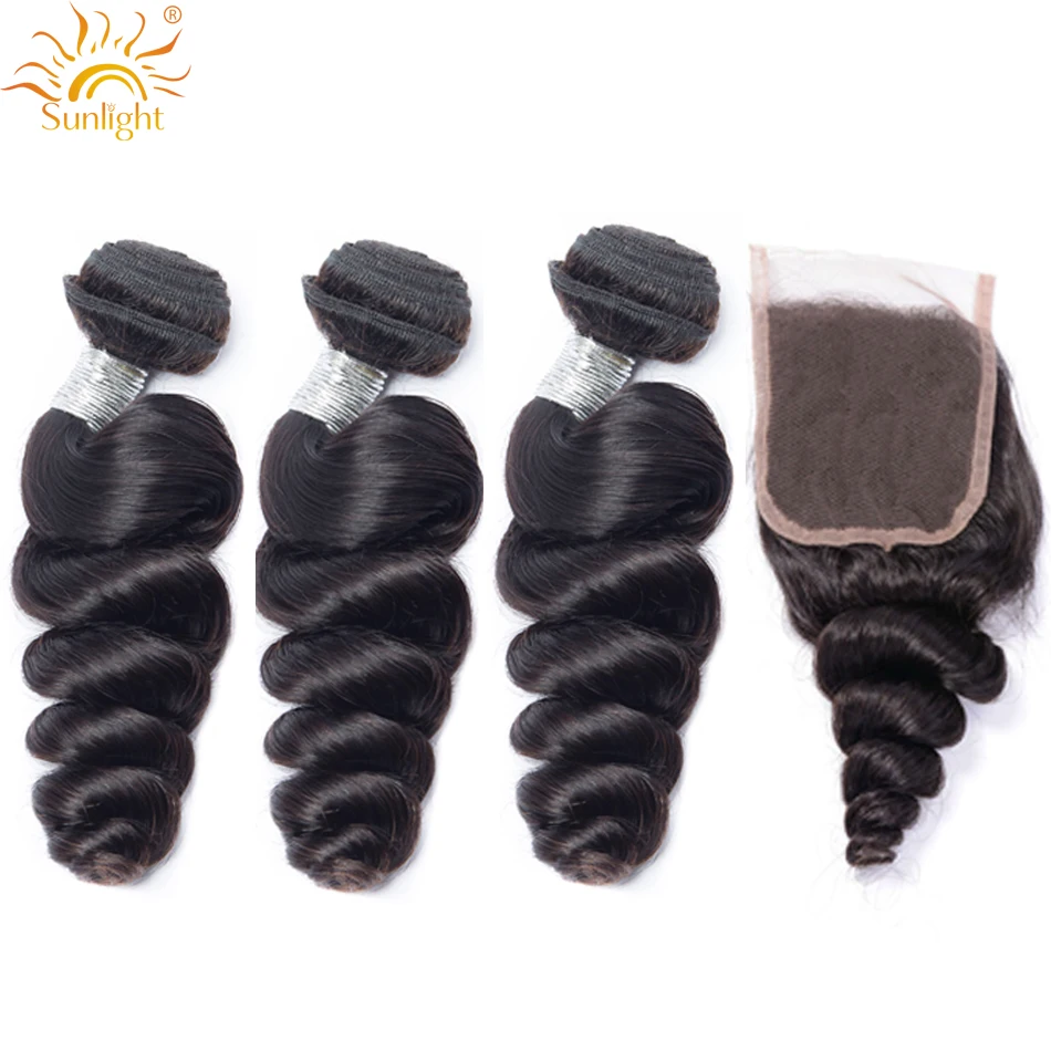 

Sunlight Hair Cheap wholesale 100% raw virgin hair extension 10A grade 4 Bundles Brazilian Loose Wave Hair bundles With Closure, Natural black