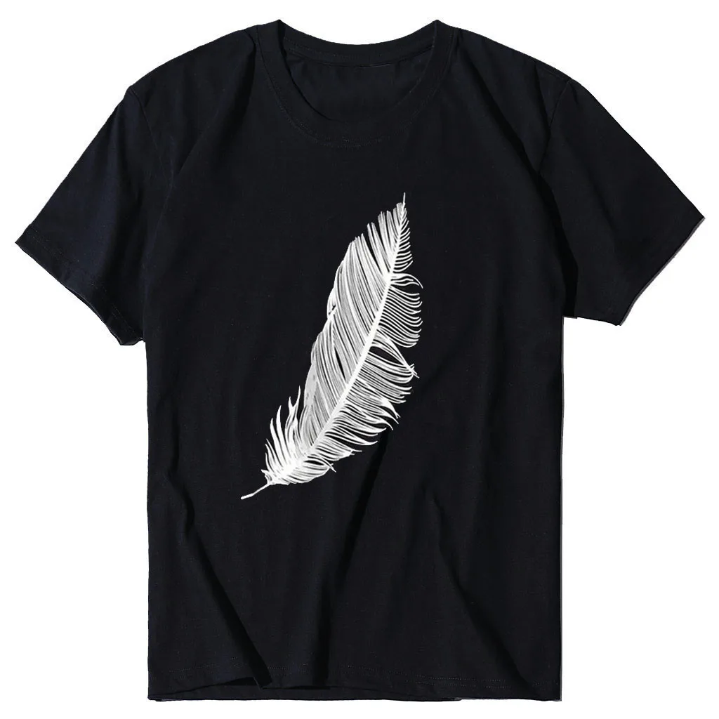 

Black female printed T-shirt short sleeve feather cartoon short sleeve