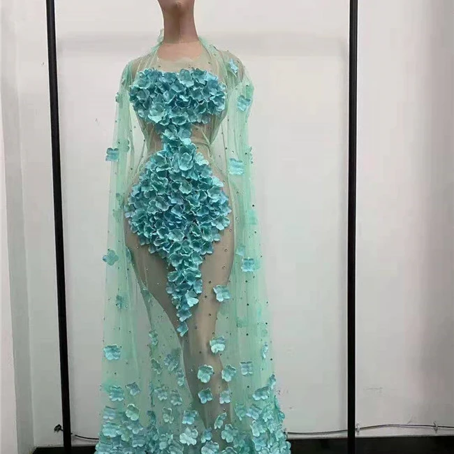 

Valentine's day petal gauze sentimental female singer performance costume photo shoot flower costume shawl long skirt stage cost