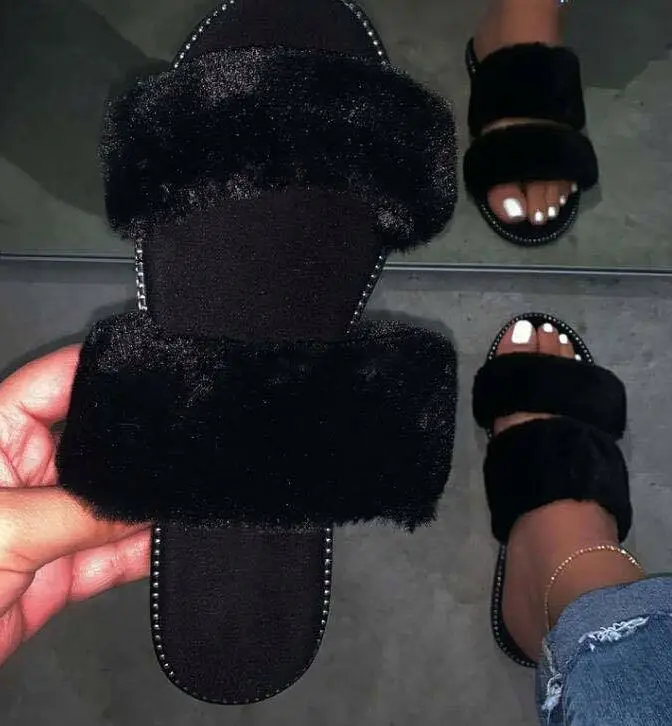 

2021 summer new furry slippers cute sexy flat women's shoes Hot sale sandal wanita sendal women sandals for ladies
