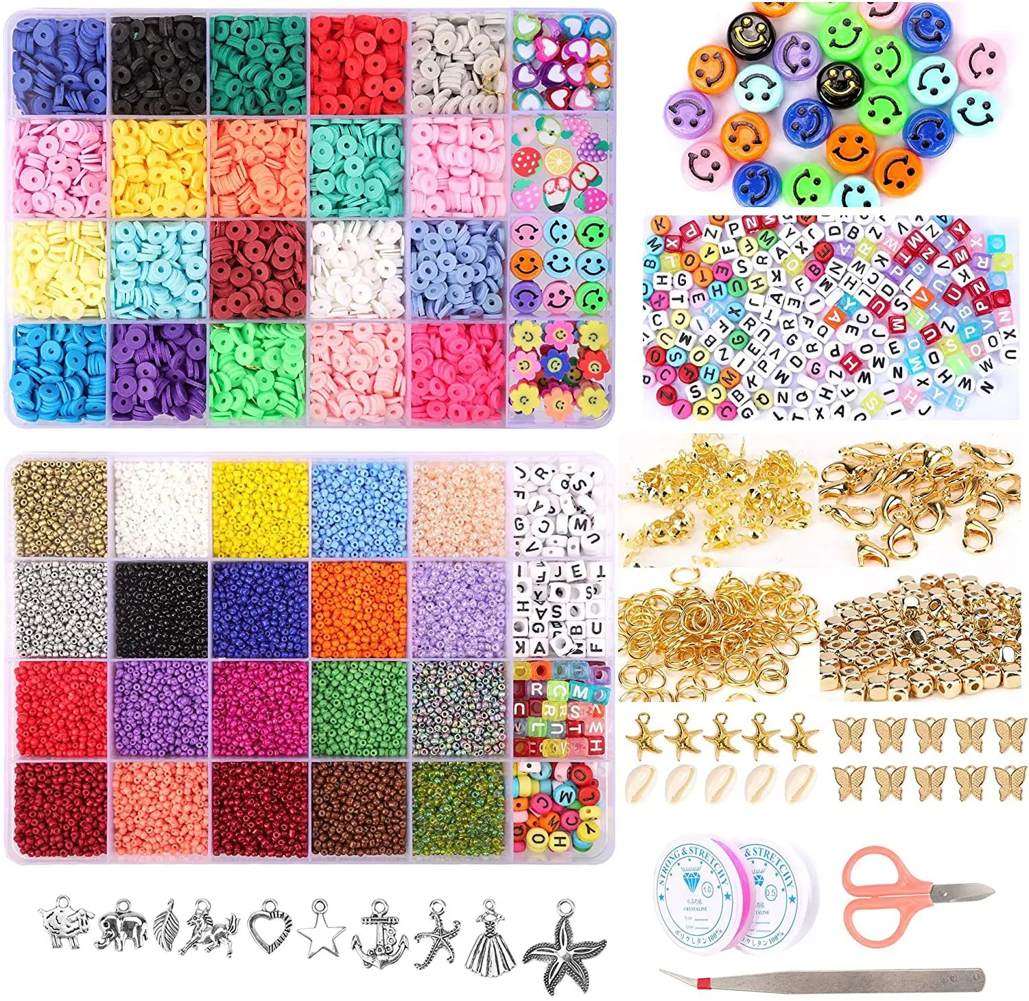 

Alphabet Beads DIY Bracelet Making Kits Polymer Clay Acrylic Beads Bracelet Making Kit Charm Bracelet Making Clay Beads Kit, Colorful