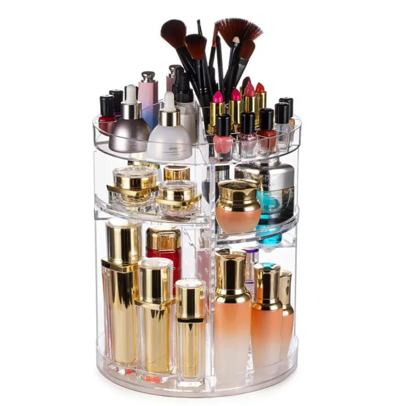 

Hot Sell Transparent Cosmetic Storage Box 360 Rotating Makeup Organizer Lipstick Makeup Brush Holder