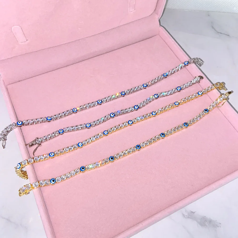

AOTU new product Gold Plated anklets jewelry bling bling Zirconia Diamond Evil Eye tennis bracelet anklet chain Pulsera 2022