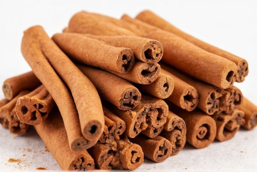 Close-up comparison of Ceylon cinnamon quills showing delicate multi-layered structure versus Cassia cinnamon's single thick bark roll