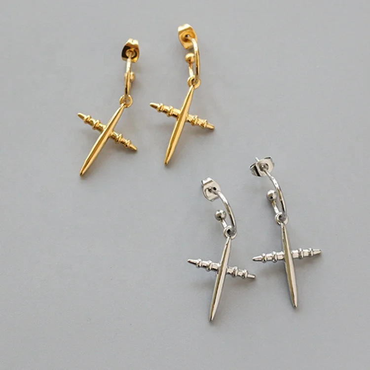 

Fashion Gold Plated Earrings Stainless Steel Hypoallergenic Cross Hoop Earrings for Women, Gold, rose gold, steel, black etc.