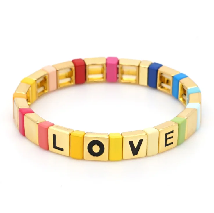 

Love Letter Bracelet Enamel Tile Bracelets Pulseras Mujer Moda 2019 Women Jewelry Men Paint Bangles Customize Armband, Picture