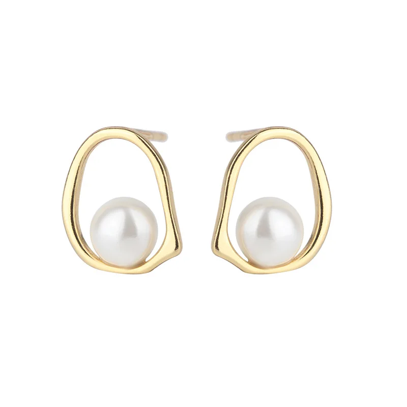 

Damila Fashion Peal Jewelry 925 Silver Gold Plated Geometric Studs Shell Pearl Earrings for women