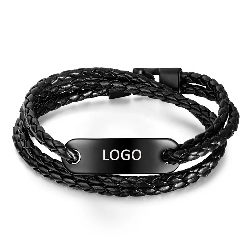 

Custom Engraved Leather Bracelet Multilayer Pu wrist band Bracelet for Men accessories Fashion Jewelry