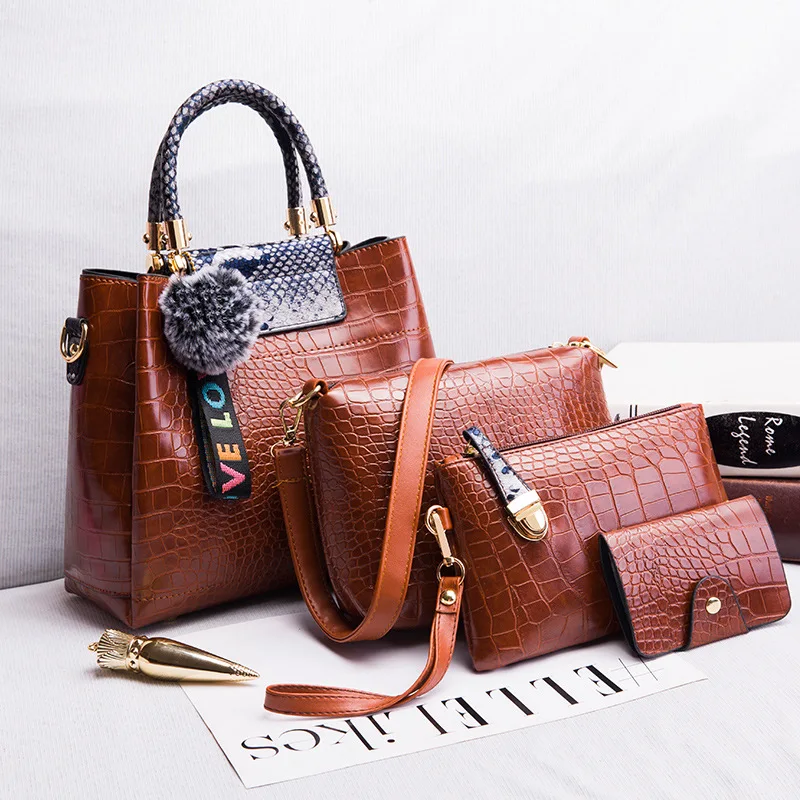 

Sac En Cuir Femme 2019 New Designer Crocodile Skin PU Leather Fashion Designer 4 pcs Bag Set Women with Purse