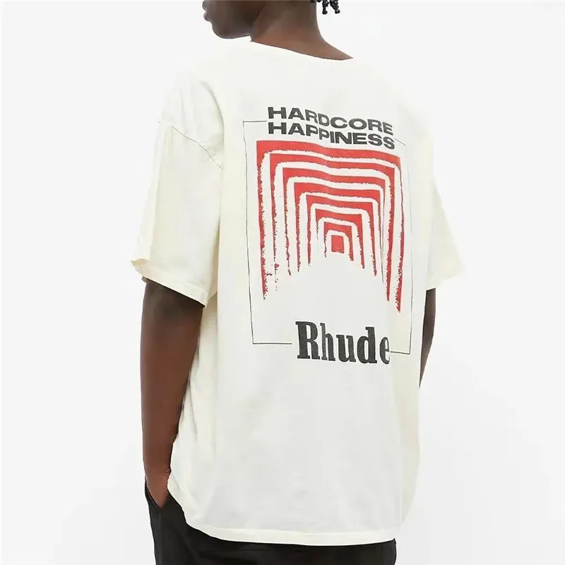 

Oversize Rhude BOX PERSPECTIVE T-shirt Men Women Vintage 1:1 High Quality RHUDE Color Logo Print Tops Tees, Picture shows