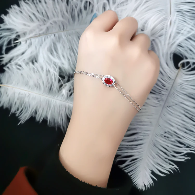 

Fashion Accessory Charm Bracelet Sets Ruby Gemstone Bracelet Sterling Silver Adjustable Bracelet Women, Silver color