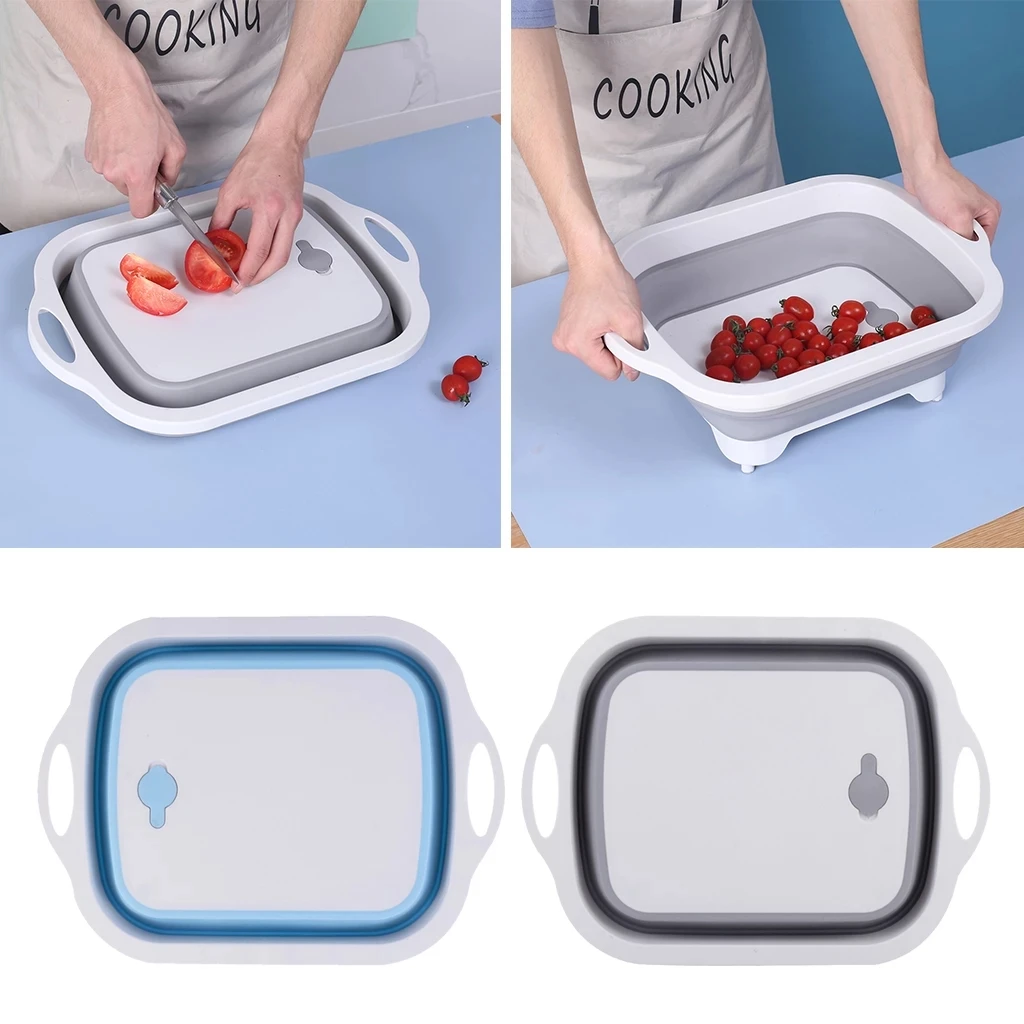 

Foldable Cutting Board Multifunctional Collapsible Sink Drain Basket Washable Vegetables Strainer Kitchen Storage Organizer Box