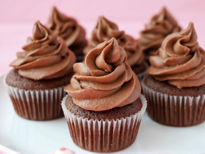 Chocolate frosted cupcakes with decorative piping
