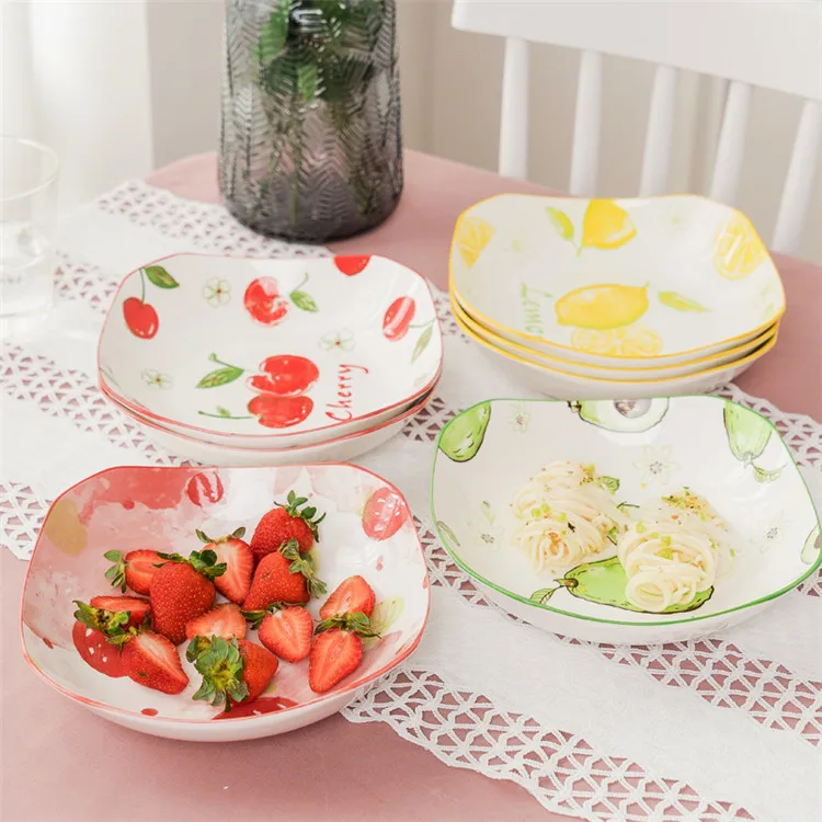 

Europe style tableware square shape porcelain bowl fruit pasta plate ceramic plates set, Customized color