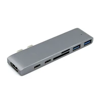 

7-In-1 USB C Hub Dual Type C Multiport USB 3.0 Card Reader Adapter with PD charging For MacBook Pro