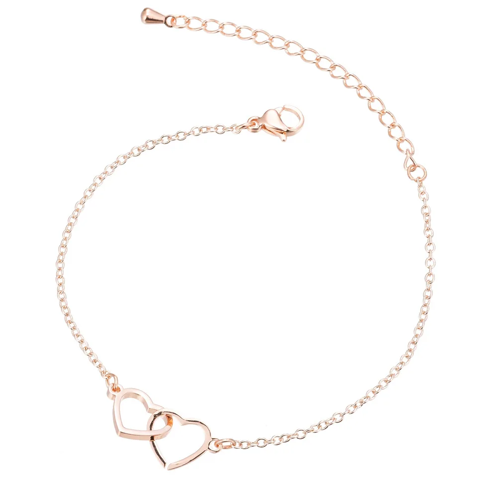 

Charm Sterling Silver Women Non Tarnish Double Love Heart Shaped Bracelet
