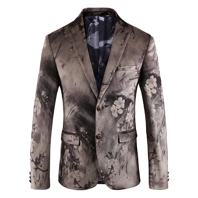 

J007 dark gray mens suit jacket flower pattern fashion male coat Spring Autumn Men Casual Blazer England Style Slim Fit