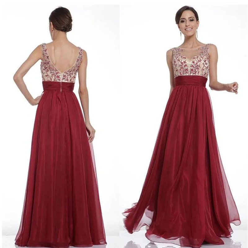 

Solid Color Embroidery Waist Sexy Halter Big Swing Dress Banquet Evening Dress