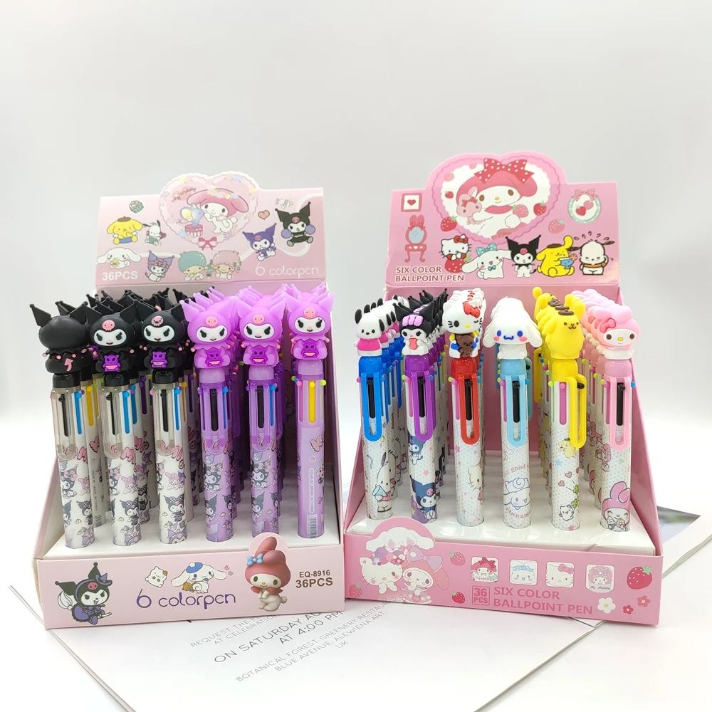 

Sanrio Six-color Ballpoint Pen Kulomi Student Cartoon Anime Hello KT Kuromi 0.5mm Neutra Melody Pen