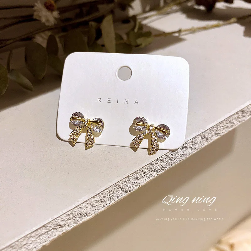 

new statement fancy woman stud crystal gift bow earrings fashion