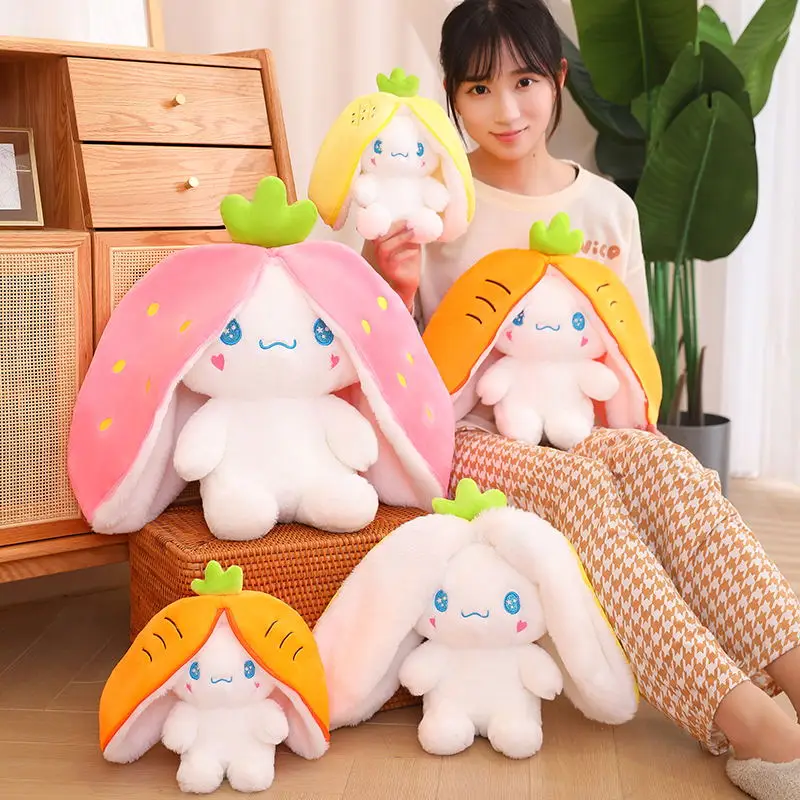 

Kawaii Soft Sanrio Plushie Reversible Floppy Cinnamoroll Plush Toy Carrot Strawberry Pillow Stuffed Animal