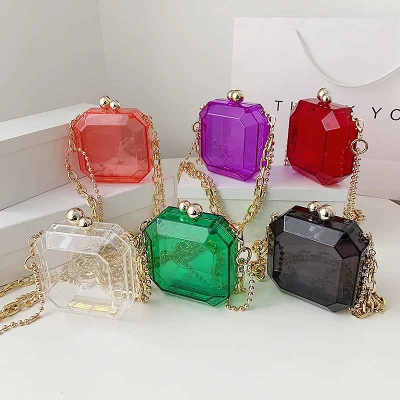 

2021 New chain colors transparent solid color buckle shoulder bag girls small and lovely handbags, Multi colors