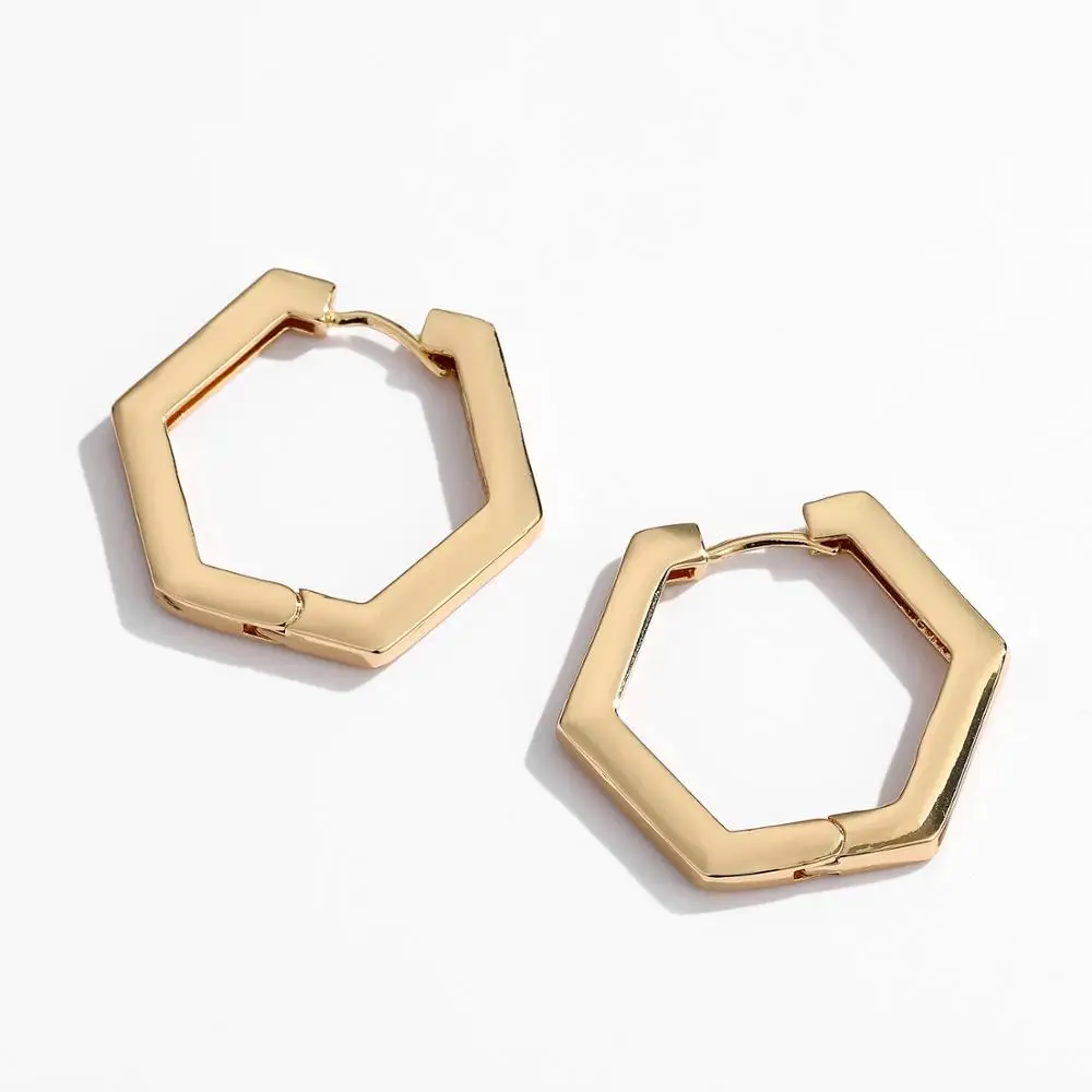 

Geometric Personalized Copper Earrings Luxury Statement 2020 Women Gold Diamond Stud Huggie Hexagon Hoop Earring, Gold plated